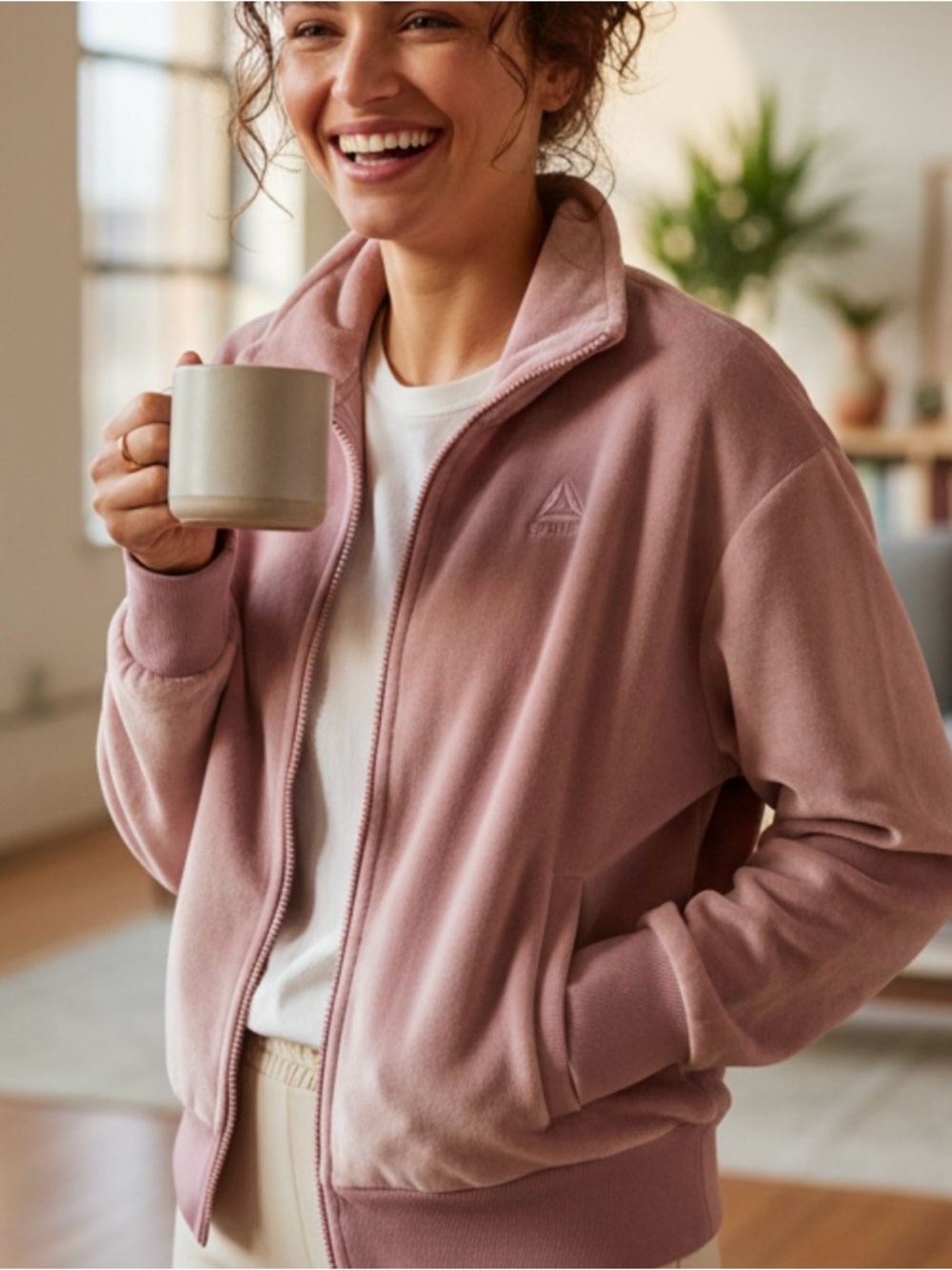 Reebok Women's Cozy Plush Zip-Up Jacket Dusty Rose XS